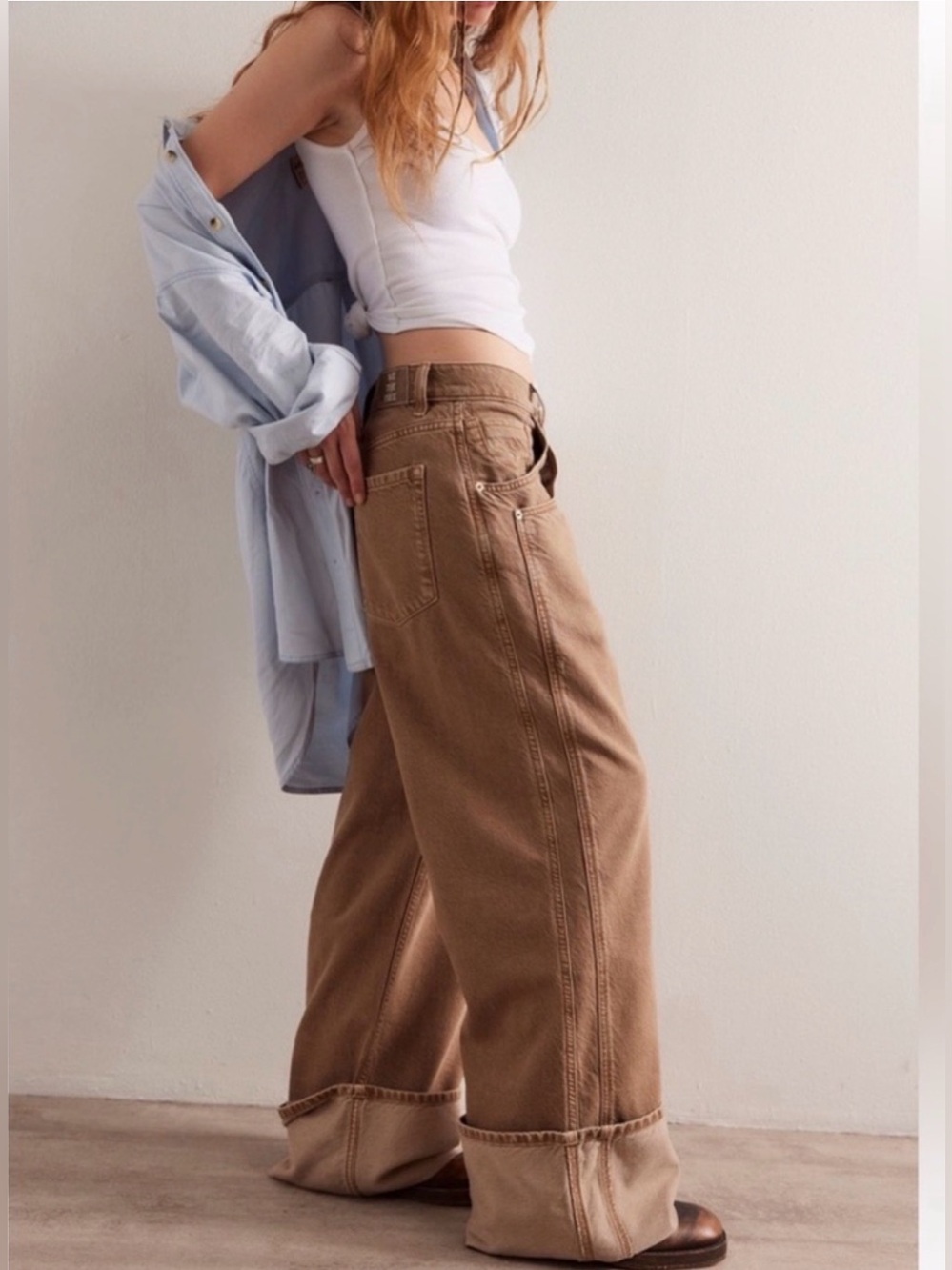 NWT Free People Final Countdown Tumbleweed Cuffed Baggy Jeans Size 28